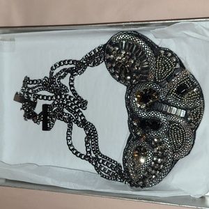 Cara Couture Beaded Silver, Gold & Black Detailed Bib Necklace
